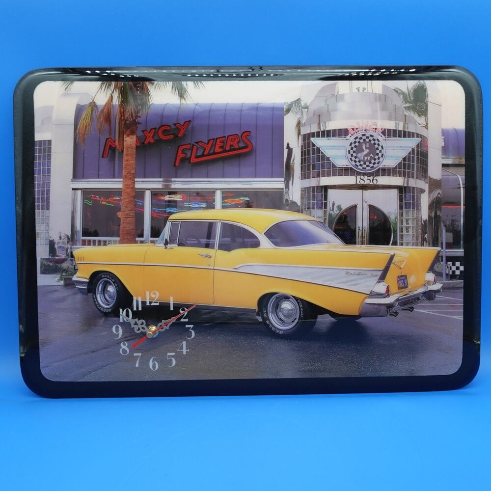 1957 Chevy Bel Air Wall Clock Maxcy Flyers Diner Classic Car Quartz 21.5x15.5